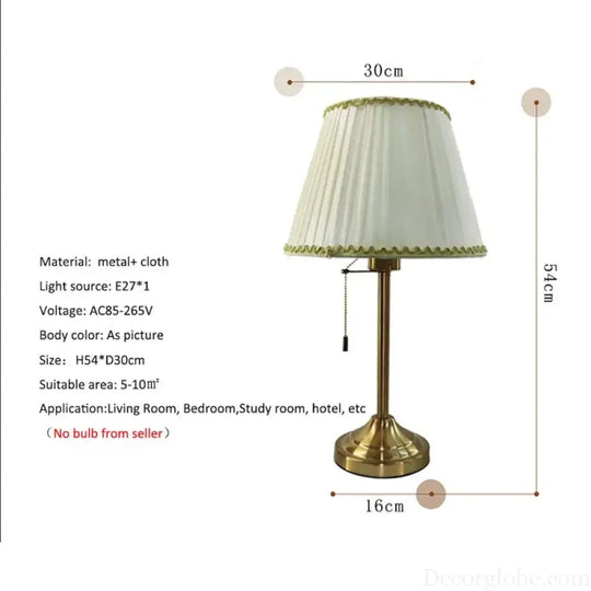 Sophie American Metal Fabric Bedside Table Lamp E27 Reading Light