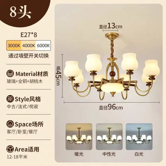 French-Style Vintage Living Room Chandelier 2026 New Model High-End Elegant Main Light All-Copper Bedroom Retro