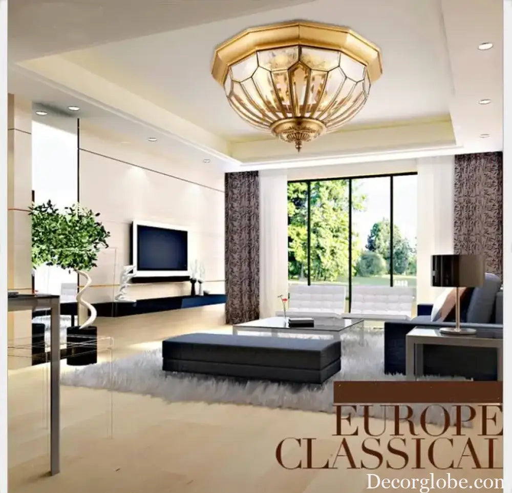 Deco D45cm H22cm E27 Copper Vintage LED Modern Ceiling Light Lamp Home Lighting Living Room Lustre Flush Mount Ceiling