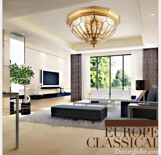 Deco D45cm H22cm E27 Copper Vintage LED Modern Ceiling Light Lamp Home Lighting Living Room Lustre Flush Mount Ceiling