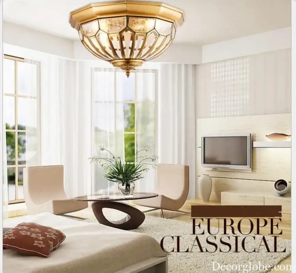Deco D45cm H22cm E27 Copper Vintage LED Modern Ceiling Light Lamp Home Lighting Living Room Lustre Flush Mount Ceiling