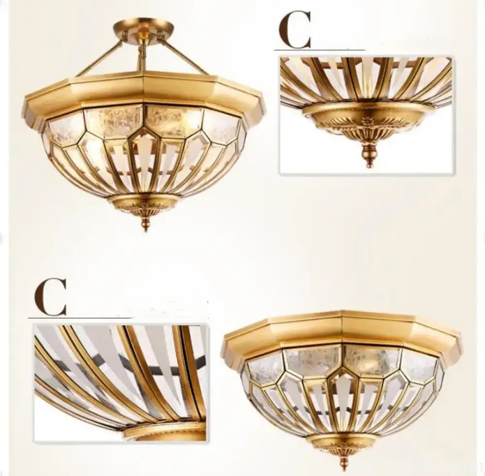 Deco D45cm H22cm E27 Copper Vintage LED Modern Ceiling Light Lamp Home Lighting Living Room Lustre Flush Mount Ceiling