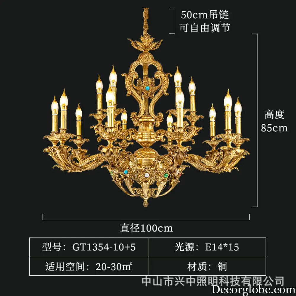 Eva European All-Copper Luxury Palace Crystal Chandelier 10 + 5 head chandelier (diameter 100cm, height 85cm) Chandelier