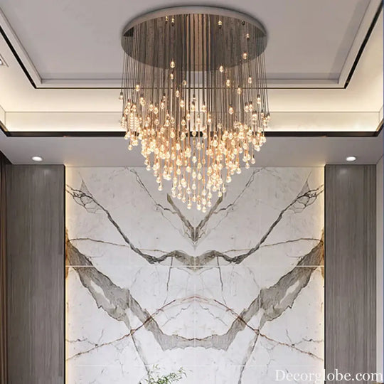 Exquisite Modern Long Staircase Chandelier - Large Gold LED Luxury Crystal Ball Fixture for Grand Living Spaces and Hotel Exhibitions - DecorGlobe