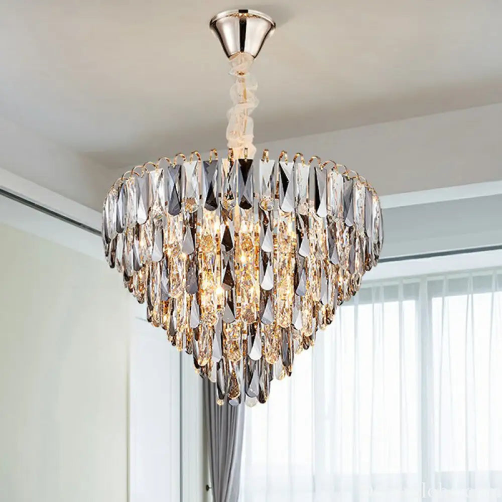 Faith Modern Crystal Chandelier - Smoke Grey Cone Pendant Light (Multiple Tiers) - DecorGlobe