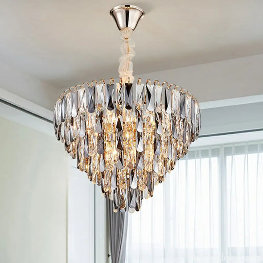 Faith Modern Crystal Chandelier - Smoke Grey Cone Pendant Light (Multiple Tiers) - DecorGlobe