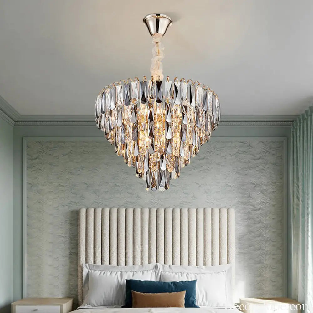 Faith Modern Crystal Chandelier - Smoke Grey Cone Pendant Light (Multiple Tiers) - DecorGlobe