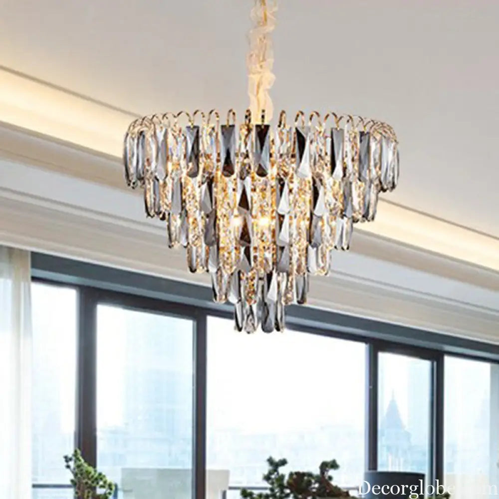 Faith Modern Crystal Chandelier - Smoke Grey Cone Pendant Light (Multiple Tiers) - DecorGlobe