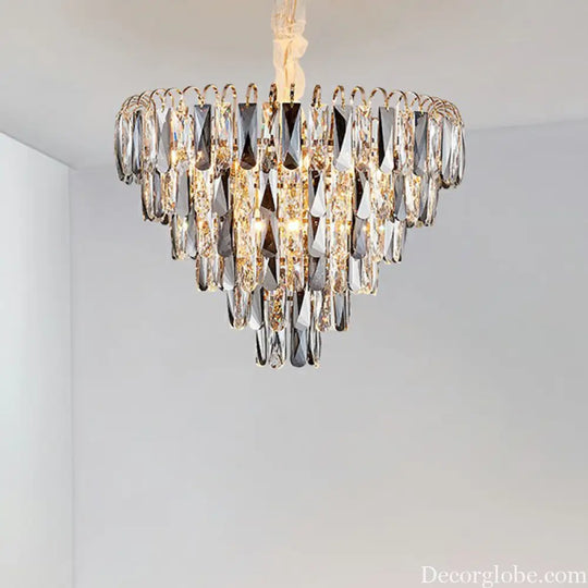 Faith Modern Crystal Chandelier - Smoke Grey Cone Pendant Light (Multiple Tiers) - DecorGlobe