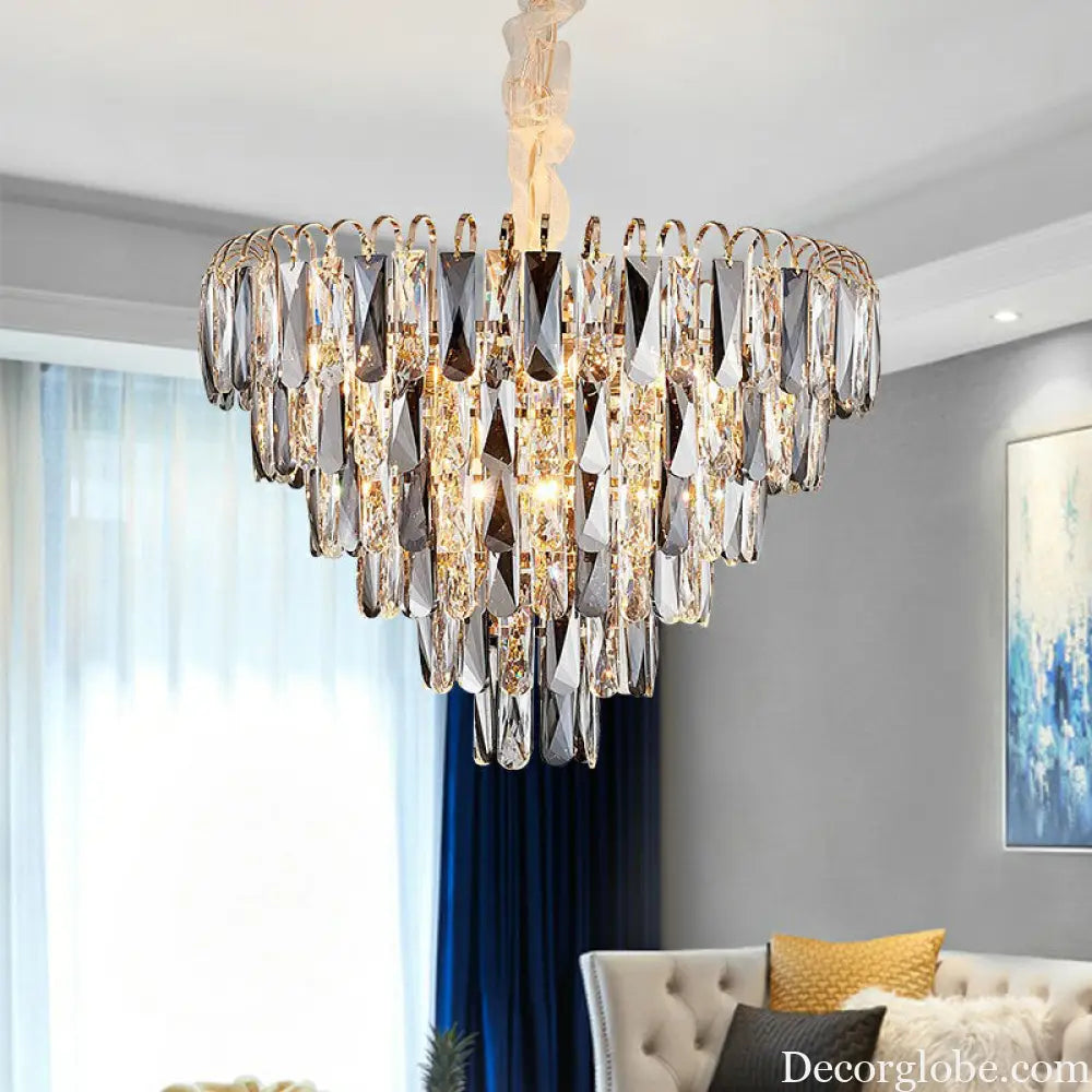 Faith Modern Crystal Chandelier - Smoke Grey Cone Pendant Light (Multiple Tiers) - DecorGlobe