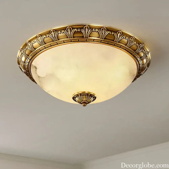 Europe Carve Ceiling Light Led Vintage Copper Spainish Marble Circular Lamp D30CM Home Decor Living Room Bedroom