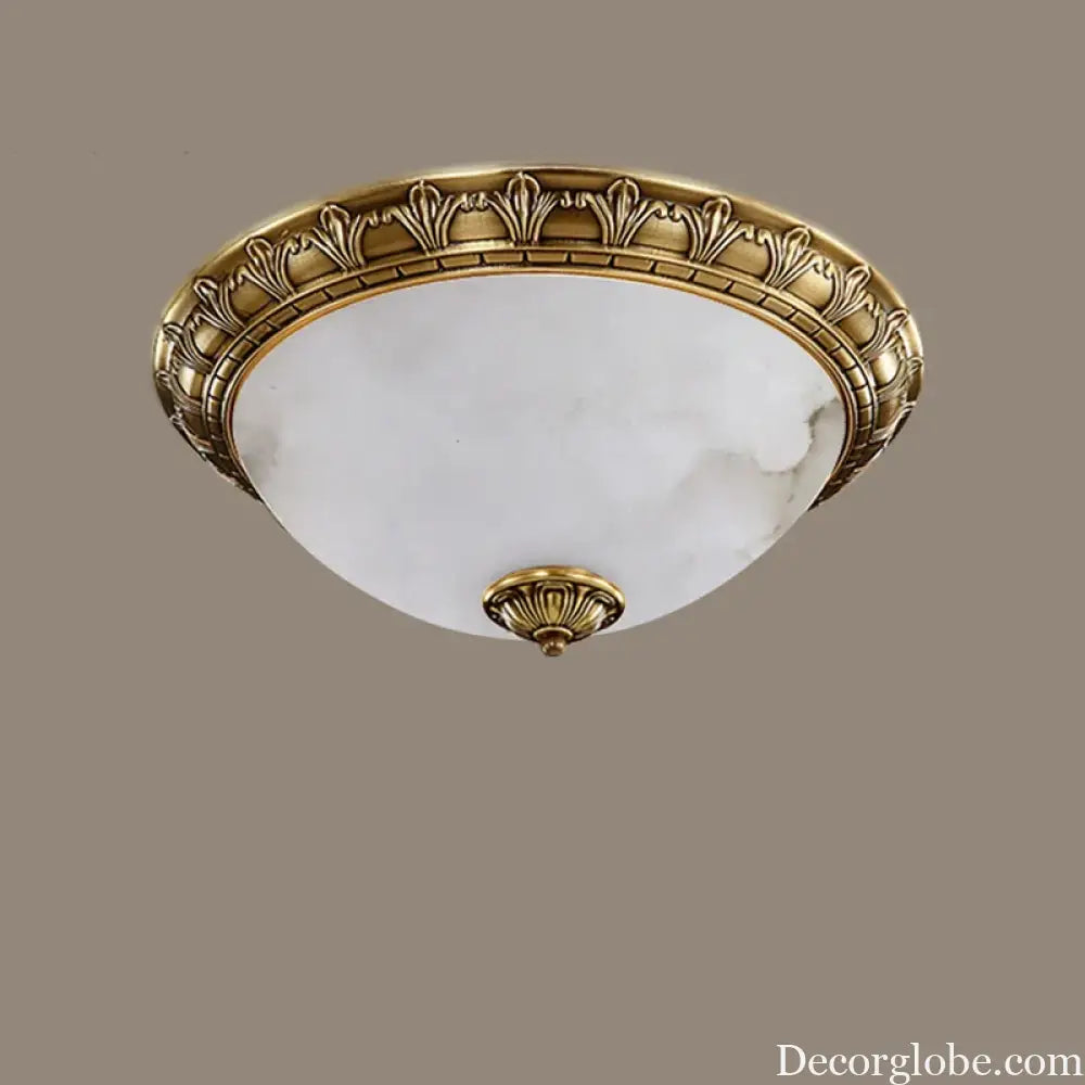 Europe Carve Ceiling Light Led Vintage Copper Spainish Marble Circular Lamp D30CM Home Decor Living Room Bedroom