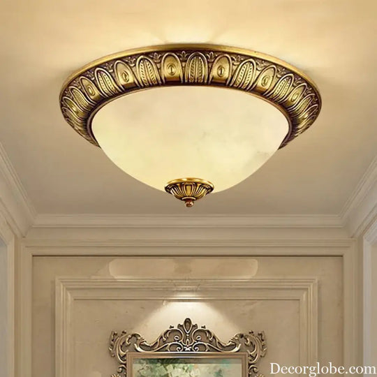 Europe Carve Ceiling Light Led Vintage Copper Spainish Marble Circular Lamp D30CM Home Decor Living Room Bedroom
