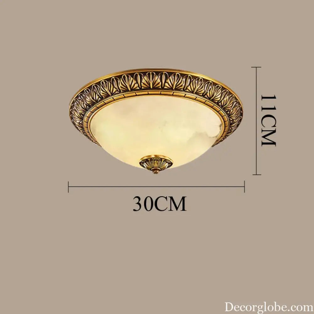 Europe Carve Ceiling Light Led Vintage Copper Spainish Marble Circular Lamp D30CM Home Decor Living Room Bedroom