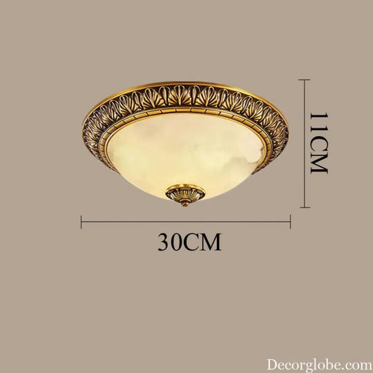 Europe Carve Ceiling Light Led Vintage Copper Spainish Marble Circular Lamp D30CM Home Decor Living Room Bedroom