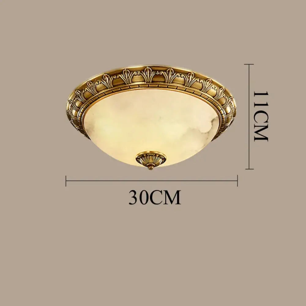 Europe Carve Ceiling Light Led Vintage Copper Spainish Marble Circular Lamp D30CM Home Decor Living Room Bedroom