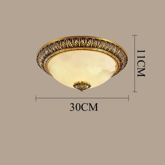 Europe Carve Ceiling Light Led Vintage Copper Spainish Marble Circular Lamp D30CM Home Decor Living Room Bedroom