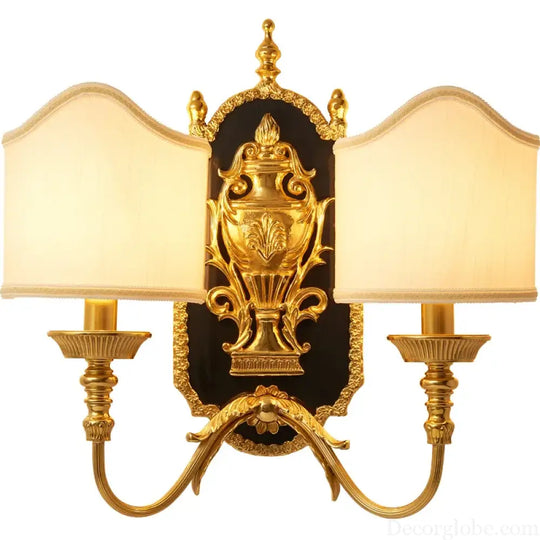 French all-copper wall lamp European villa luxury retro living room study bedroom bedside lamp dewaxing copper lamp