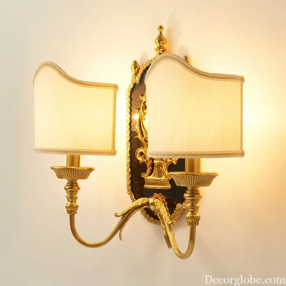 French all-copper wall lamp European villa luxury retro living room study bedroom bedside lamp dewaxing copper lamp