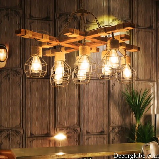 Farmhouse Beige Metal Chandelier Lighting - 8-Light Globe Ceiling Fixture Beige