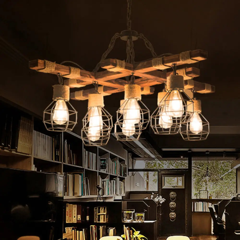 Farmhouse Beige Metal Chandelier Lighting - 8-Light Globe Ceiling Fixture Beige