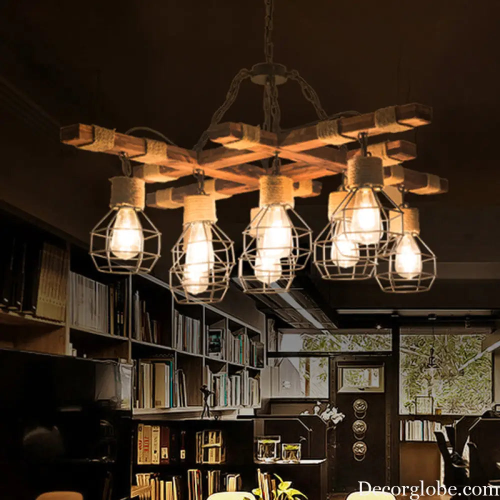 Farmhouse Beige Metal Chandelier Lighting - 8-Light Globe Ceiling Fixture Beige
