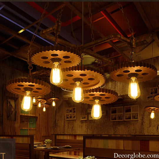 Farmhouse Bronze Metal Chandelier - 5 Lights Open Bulb Hanging Light Kit for Restaurants Bronze
