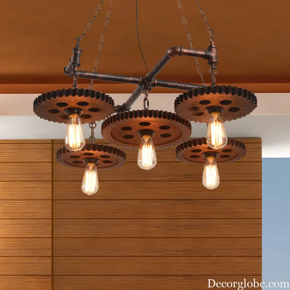Farmhouse Bronze Metal Chandelier - 5 Lights Open Bulb Hanging Light Kit for Restaurants Bronze