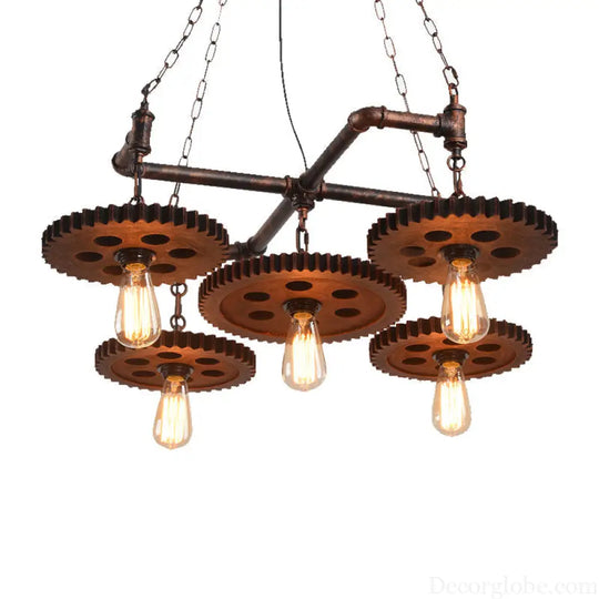 Farmhouse Bronze Metal Chandelier - 5 Lights Open Bulb Hanging Light Kit for Restaurants Bronze