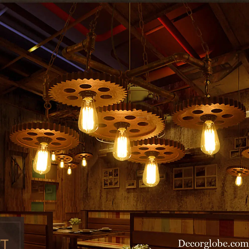 Farmhouse Bronze Metal Chandelier - 5 Lights Open Bulb Hanging Light Kit for Restaurants Bronze