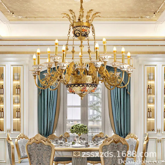 French style copper chandelier living room European style villa lamp luxury ceramic light luxury lamps bedroom pure