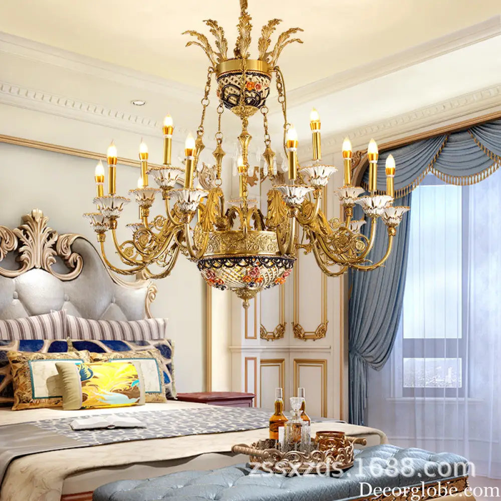 French style copper chandelier living room European style villa lamp luxury ceramic light luxury lamps bedroom pure