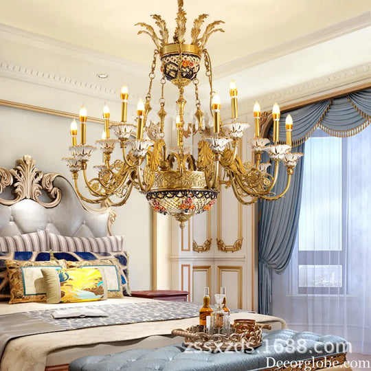 French style copper chandelier living room European style villa lamp luxury ceramic light luxury lamps bedroom pure