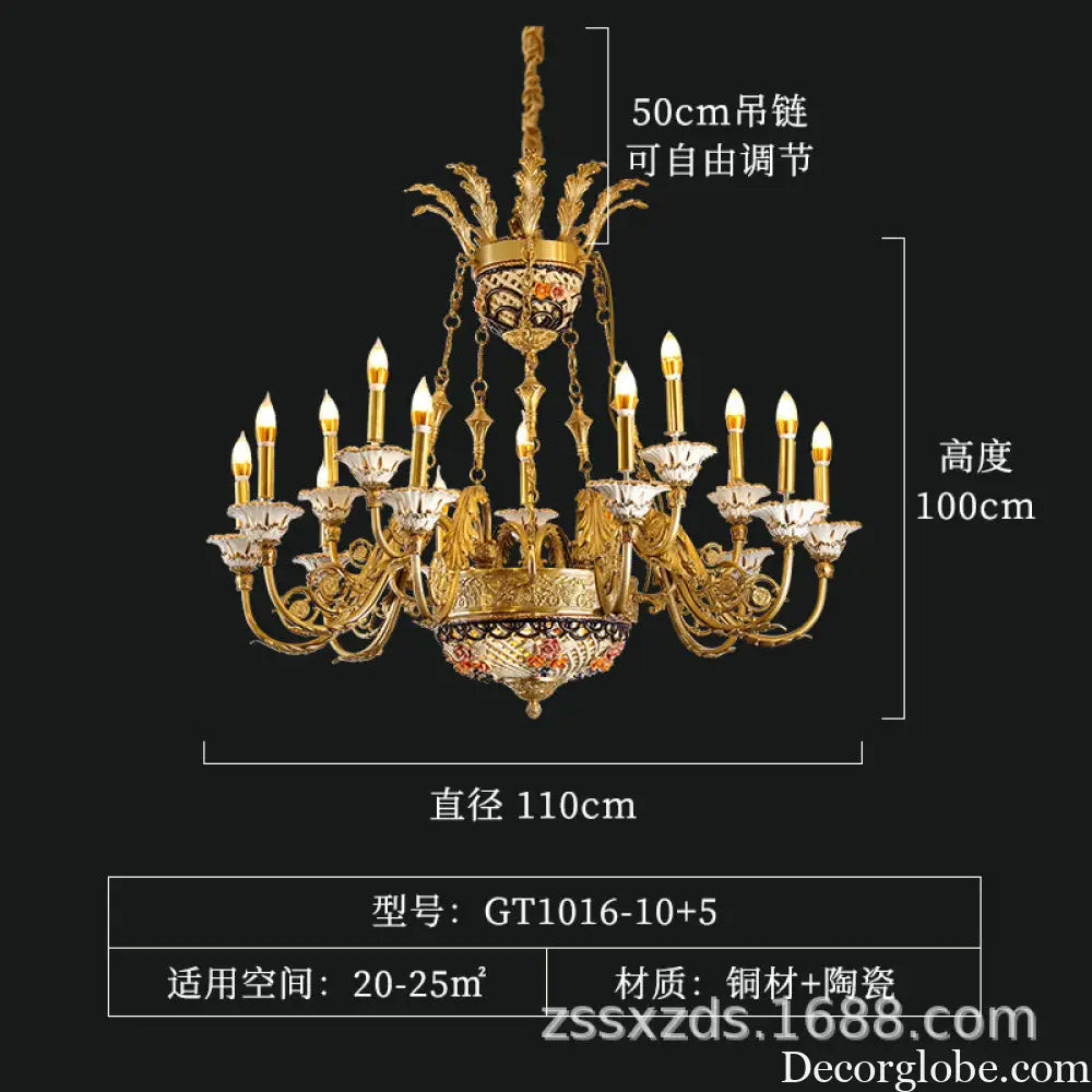 French style copper chandelier living room European style villa lamp luxury ceramic light luxury lamps bedroom pure