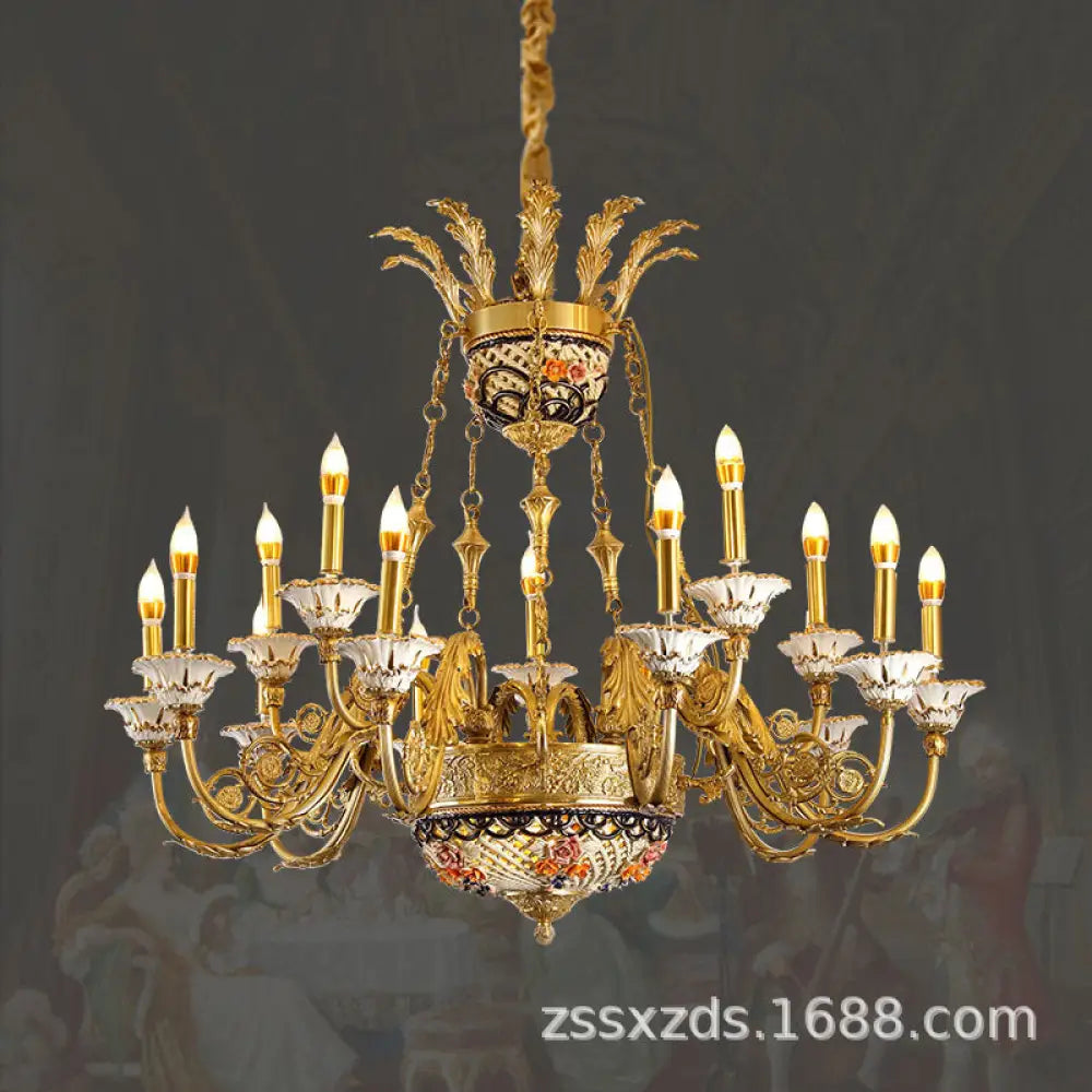 French style copper chandelier living room European style villa lamp luxury ceramic light luxury lamps bedroom pure