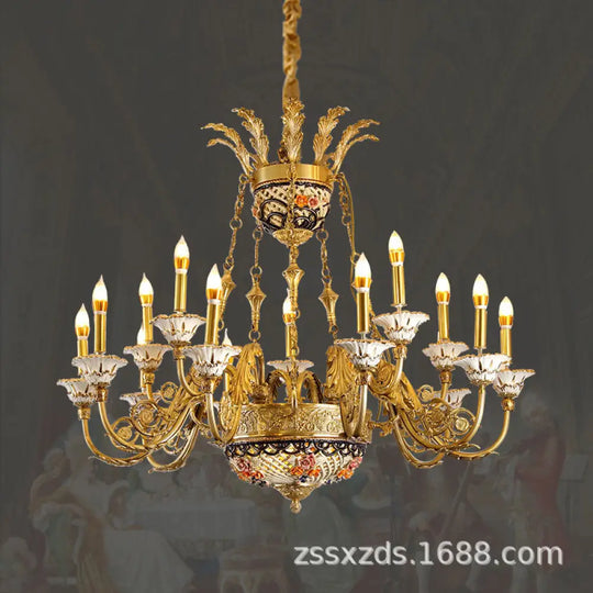 French style copper chandelier living room European style villa lamp luxury ceramic light luxury lamps bedroom pure