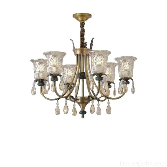 French-Style Vintage All-Copper Solid Wood Main Lighting Fixture for Living Room and Hall Retro American-Style Dining