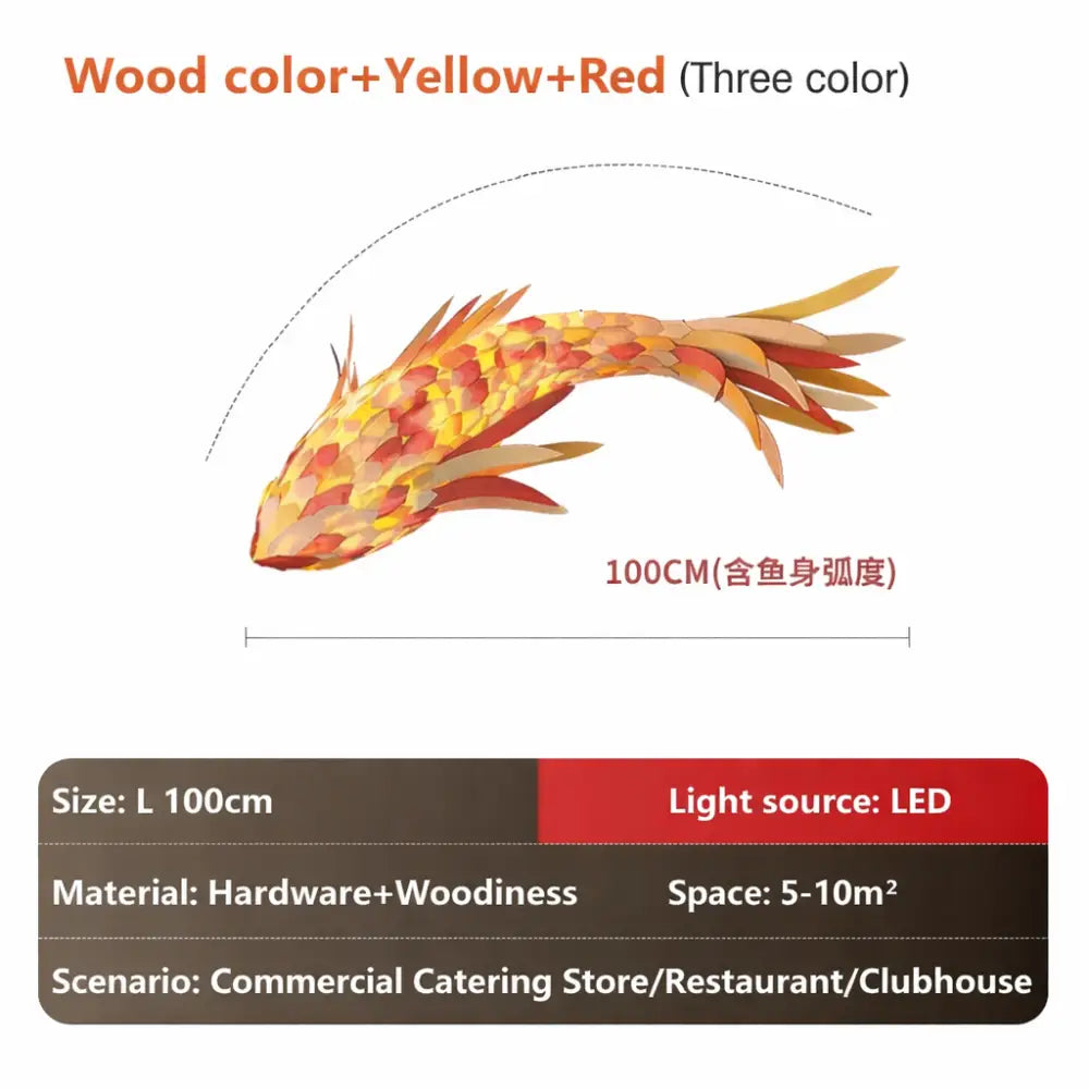 Decorative Fish Shaped Chandelier Pendant Light for Restaurant &amp; Cafe Interiors | 100cm / Red color / white light