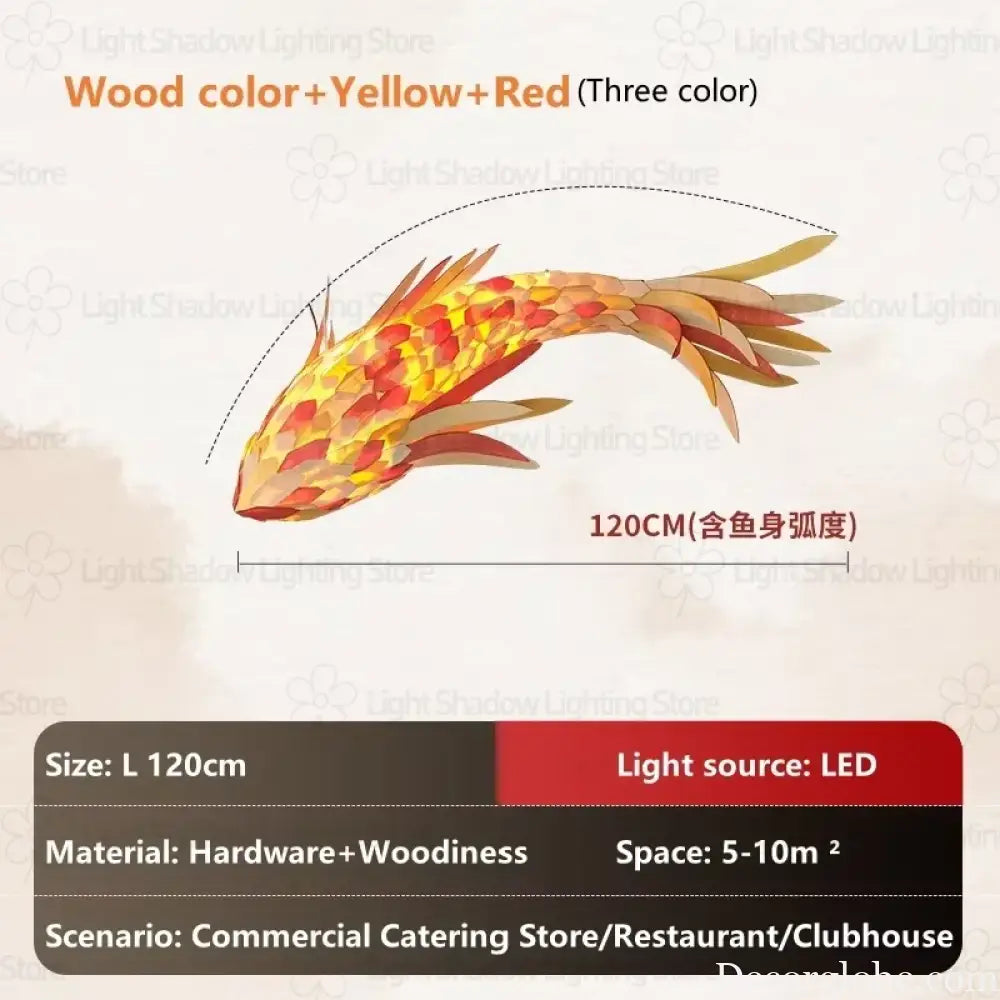 Decorative Fish Shaped Chandelier Pendant Light for Restaurant &amp; Cafe Interiors | 120cm / Red color / white light