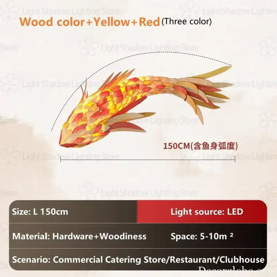 Decorative Fish Shaped Chandelier Pendant Light for Restaurant &amp; Cafe Interiors | 150cm / Red color / white light