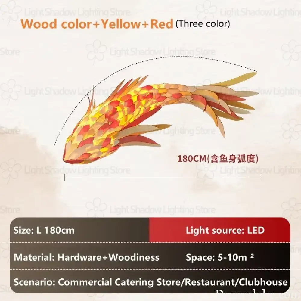 Decorative Fish Shaped Chandelier Pendant Light for Restaurant &amp; Cafe Interiors | 180cm / Red color / white light