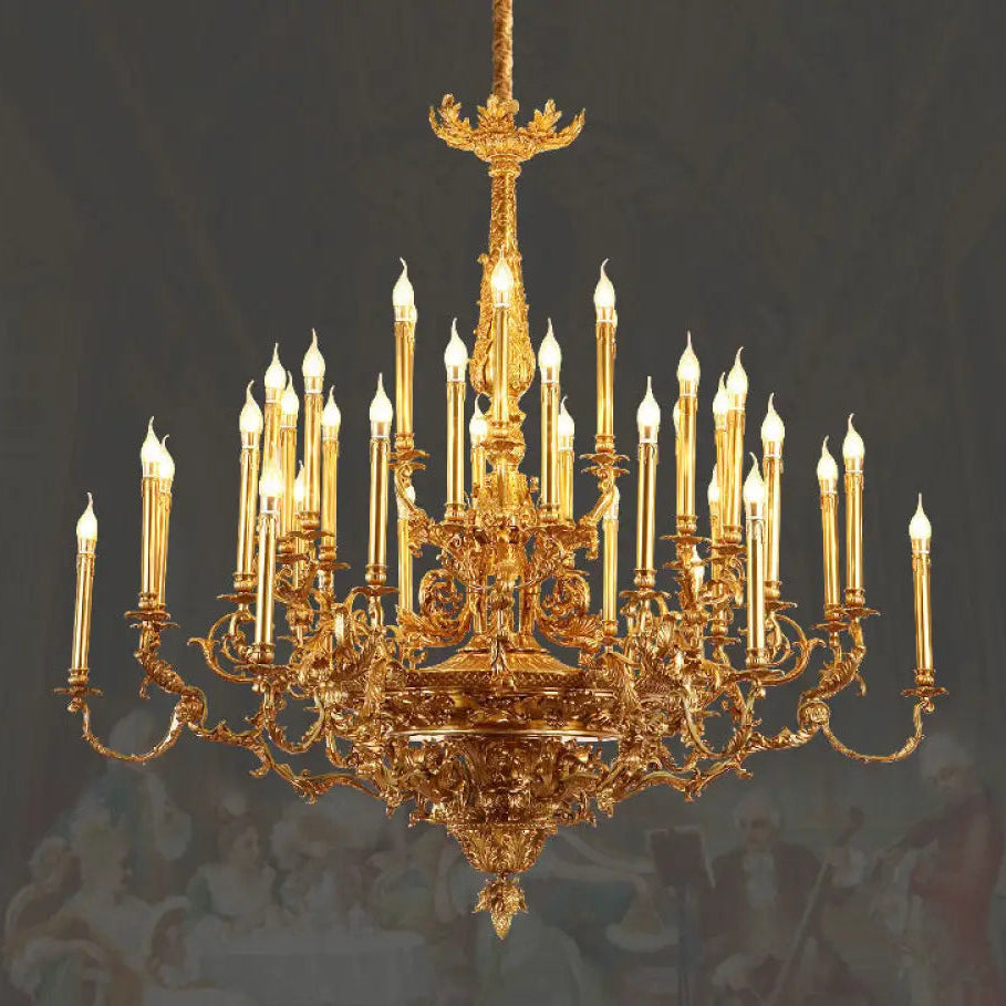 Villa living room chandelier European hotel restaurant copper candle lamp creative personality French duplex building