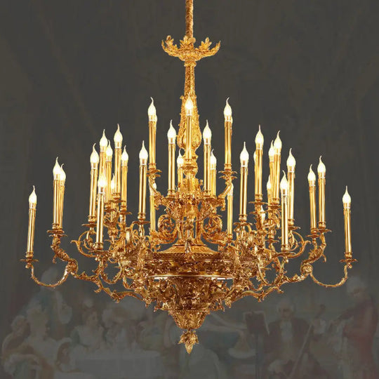 Villa living room chandelier European hotel restaurant copper candle lamp creative personality French duplex building