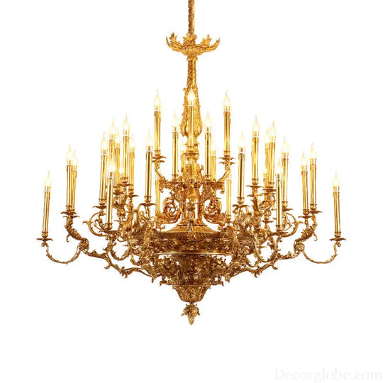 Villa living room chandelier European hotel restaurant copper candle lamp creative personality French duplex building