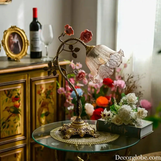 Vintage French Retro Table Lamp Medieval Brass Pastoral Style Rose Atmosphere Living Room Bedroom Bedside Table Lamp