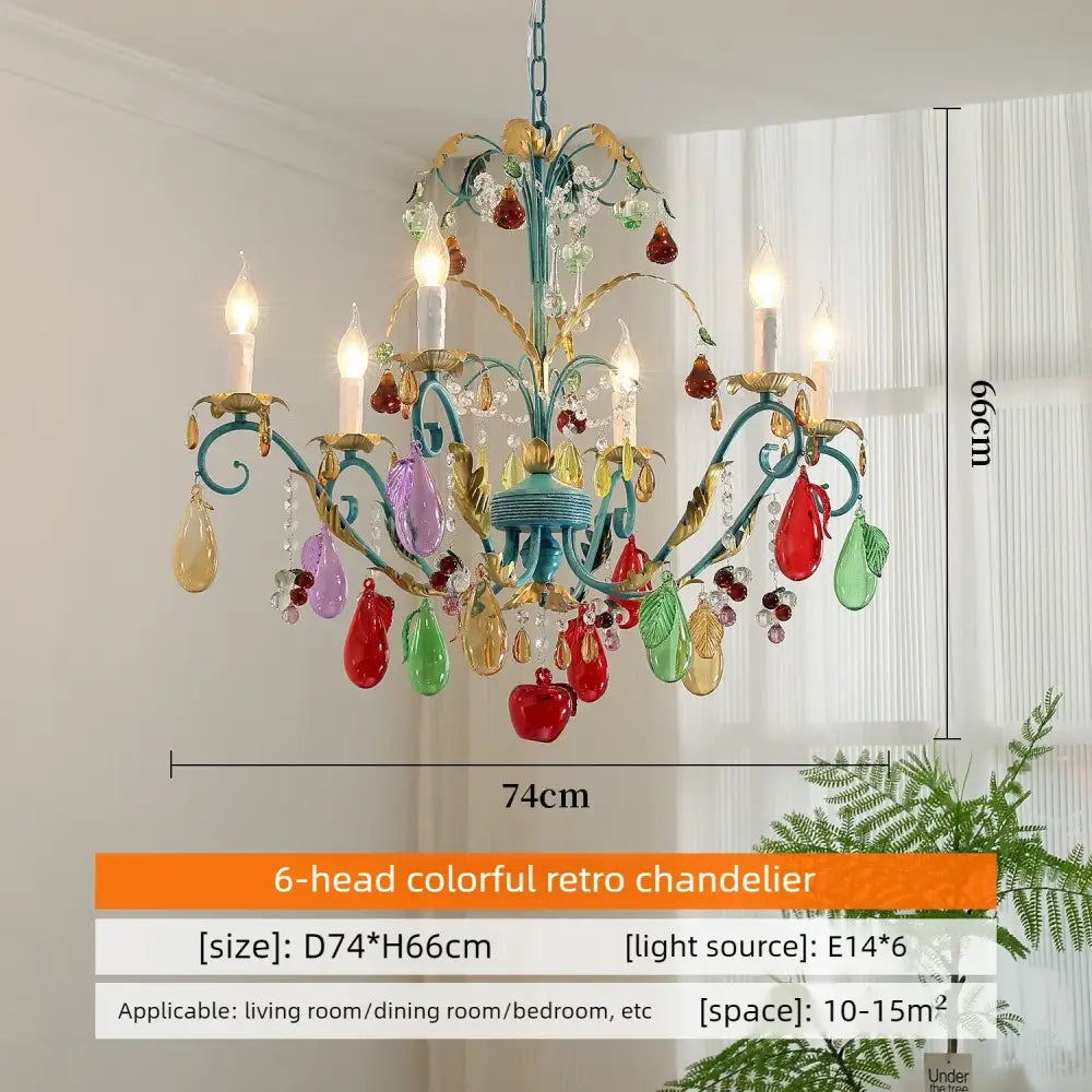 French Colorful Droplets Chandelier Light Nordic Candle Style Pendant Lamp Iron Crystal Home Living Dining Room