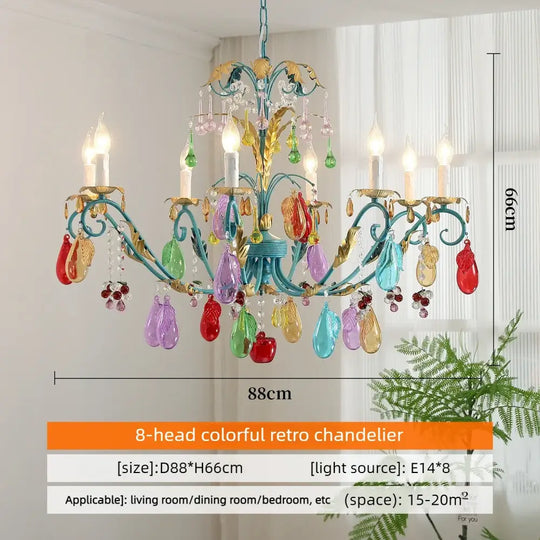 French Colorful Droplets Chandelier Light Nordic Candle Style Pendant Lamp Iron Crystal Home Living Dining Room