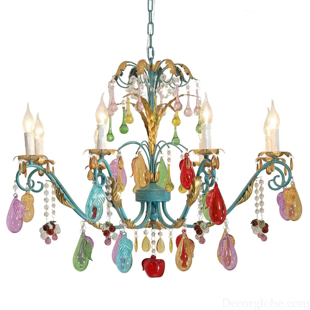 French Colorful Droplets Chandelier Light Nordic Candle Style Pendant Lamp Iron Crystal Home Living Dining Room