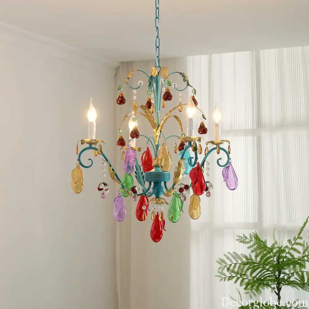 French Colorful Droplets Chandelier Light Nordic Candle Style Pendant Lamp Iron Crystal Home Living Dining Room
