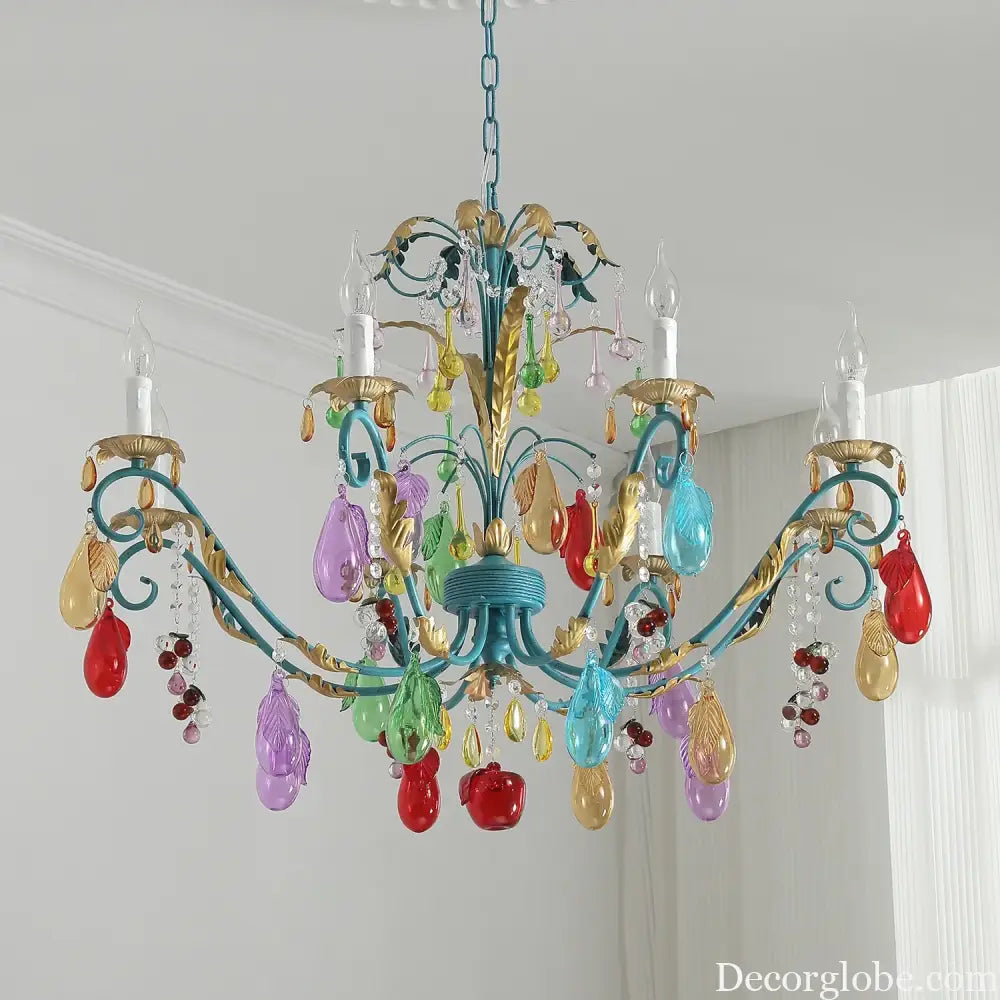 French Colorful Droplets Chandelier Light Nordic Candle Style Pendant Lamp Iron Crystal Home Living Dining Room